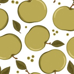Pattern green apples on white background 