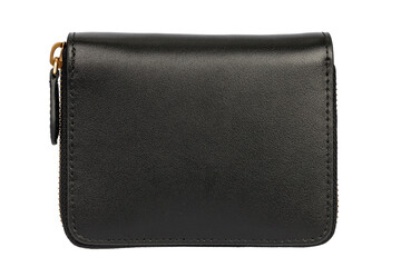 Black Leather Wallet with Gold Zipper Isolated.