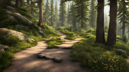 Obraz premium an empty hiking trail on a mountain