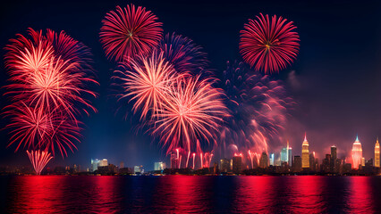 Celebratory Fireworks Bursting In The Night Sky Wallpaper Background