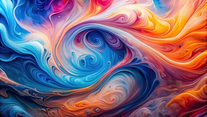 Obraz premium Swirling abstract fluid art with blue, pink, and orange colors blending seamlessly, Vivid, Abstract, Fluid, Art, Swirling