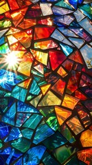 Sunlight shines through a colorful stained glass window