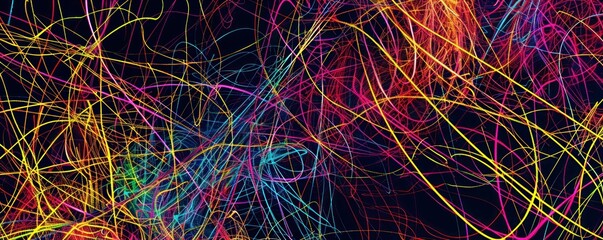 High-definition abstract texture background featuring a chaotic scribble effect with multicolored lines