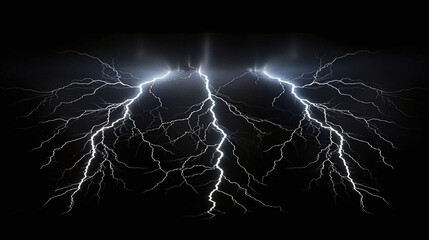 The Power and beauty of lightning strikes, on a Black background.