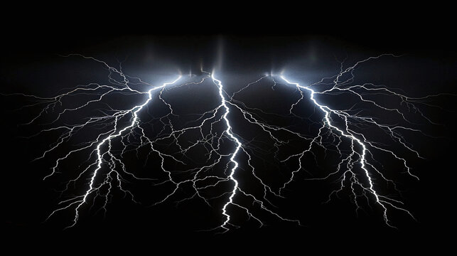 The Power and beauty of lightning strikes, on a Black background.