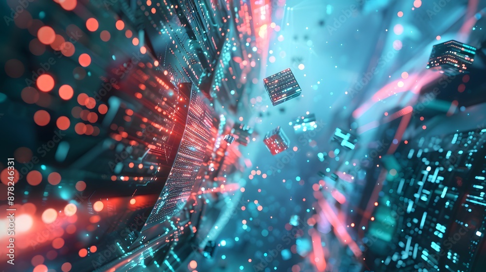 Poster a transformation process where sensitive data elements morph into innocuous tokens, floating in a cy