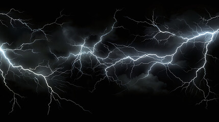 The Power and beauty of lightning strikes, on a Black background.