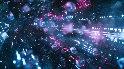 Obraz premium a transformation process where sensitive data elements morph into innocuous tokens, floating in a cybernetic environment