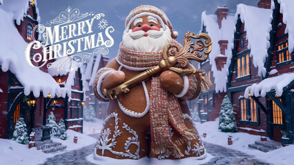 Santa made from gingerbread, phrase "Merry Christmas"