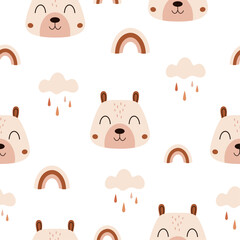 Retro seamless pattern in cartoon flat style. Retro animal pattern. Groovy baby digital paper. Hand drawn vector pattern	
