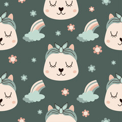 Retro seamless pattern in cartoon flat style. Retro animal pattern. Groovy baby digital paper. Hand drawn vector pattern	
