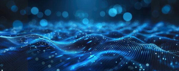 Abstract blue wavy lines with glowing dots background