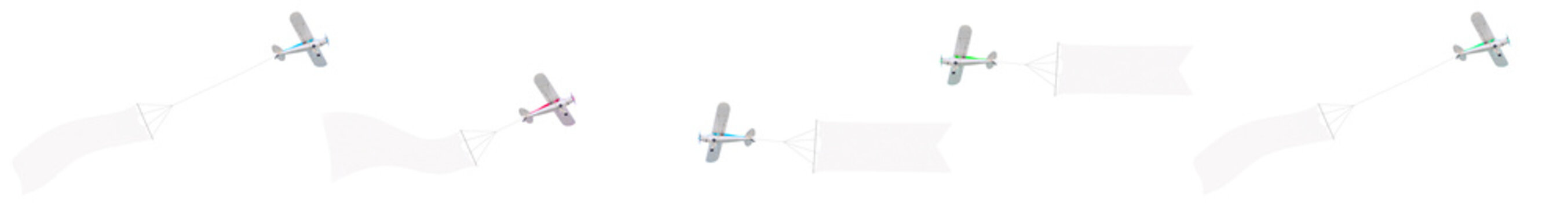 Vintage biplanes tow advertising banners, providing aerial marketing