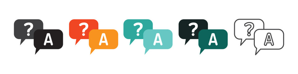 Chat thin line icon set. Containing speech bubble, message, inbox, faq, Q and A, question and answer, comment, dialogue, communication, and conversation. Question mark icon set. Bubble question.