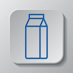 Milk package logo simple icon vector. Flat design. Paper cut design. Cutted blue symbol with shadow. Gray badge button, gray background
