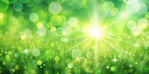 Obraz premium Bright, sparkling green background with bokeh effect, perfect for eco-themed designs, eco, green, background, bokeh, environment