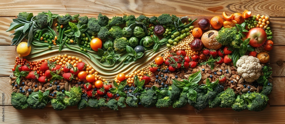 Sticker A colorful array of fresh produce laid out on a wooden surface, creating a vibrant and tempting display.