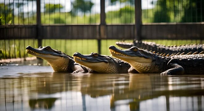 Crocodiles in a zoo.
