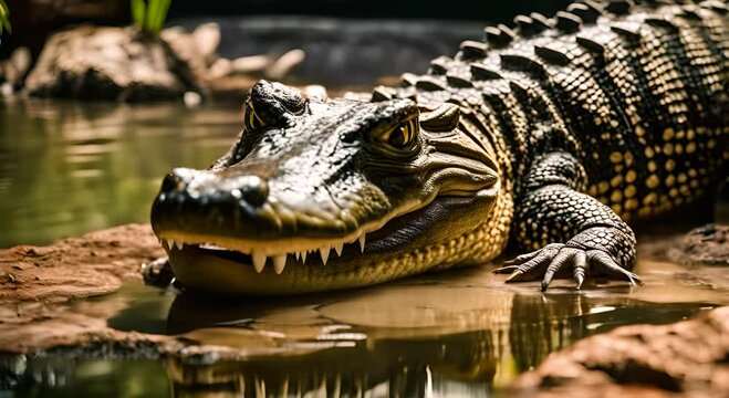 Crocodiles in a zoo.