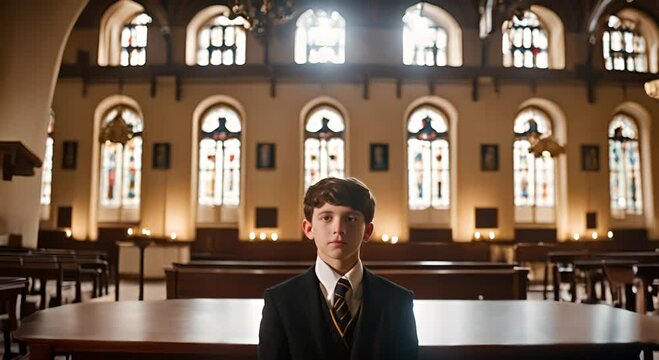Child making communion in the church.