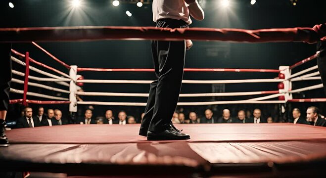 Boxing referee in a boxing ring.