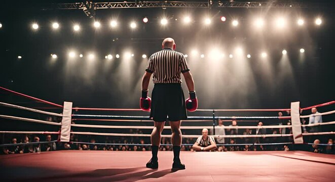 Boxing referee in a boxing ring.