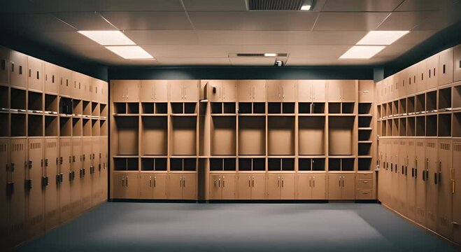 Interior of a football players' locker room.