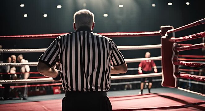 Boxing referee in a boxing ring.