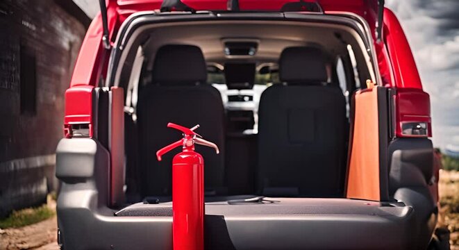 Car with fire extinguisher.