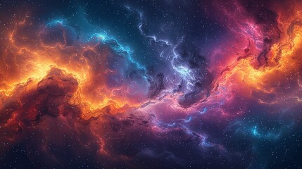 Obraz premium Space-themed abstract art with cosmic elements and vibrant colors create a sense of wonder and imagination perfect for futuristic and creative designs Background Illustration, Bright color tones, ,