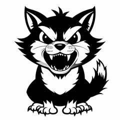 black and white angry cartoon cat