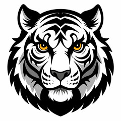 Obraz premium Black and White Tiger Head Illustration - Bold and Fierce Design 
