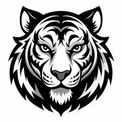 Black and White Tiger Head Illustration - Bold and Fierce Design
