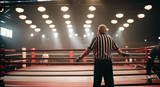 Boxing referee in a boxing ring.