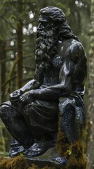 Sitting Statue of Zeus in a Forest of Black Granite
