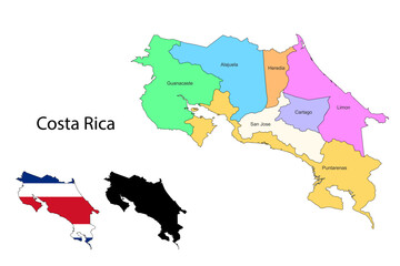 Costa Rica administrative divisions. Costa Rica flag and map illustration vector. Districts of Costa Rica