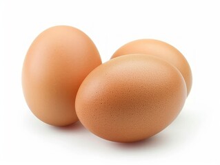 Three Fresh Brown Eggs Isolated on White Background