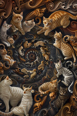Cat's Meow Fractal: Surreal Feline Harmony in Infinite Spirals