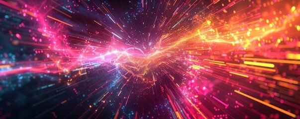 Naklejka premium Abstract texture background with a dynamic, digital glitch effect and bright, neon colors