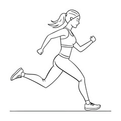 Fototapeta premium a female athlete running or sprinting. line art vector illustration isolated on a white background,
