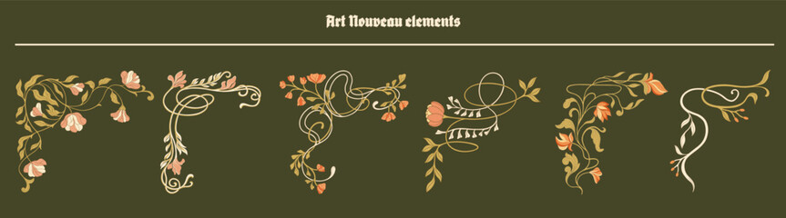 Art Nouveau floral corners. Vector. Modern decorative elements. © Аня Марюхно