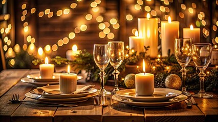 Intimate and warm candlelit table setting , romantic, cozy, elegant, ambiance, dinner, date, evening, atmospheric