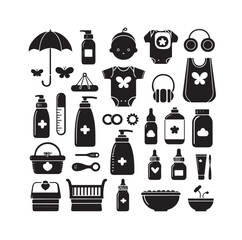 minimal Collection of newborn baby care  silhouette vector