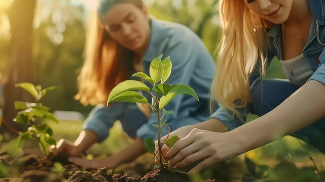 planting tree in nature for save earth. environment eco concept