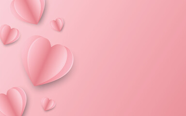 Paper elements in shape of heart flying on pink background. Vector symbols of love for Happy Women's, Mother's, Valentine's Day. Trendy love backgrounds and romantic hearts. Greeting card design