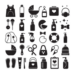 minimal Collection of newborn baby care  silhouette vector