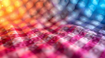 Gingham backgrounds with simple checks and vibrant colors create a playful and nostalgic look perfect for vintage and country-themed projects Background Illustration, Bright color tones, , Minimalism,