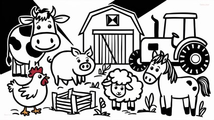 Fototapeta premium Farm animals coloring pages for kids, AI