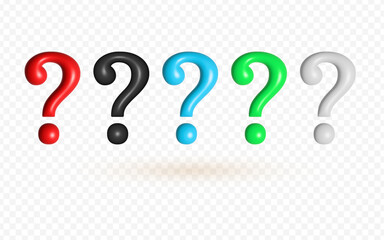 3d cartoon colorful set of question mark sign symbol png transparent background