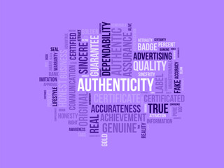 Authenticity wordcloud template. Business concept vector background.